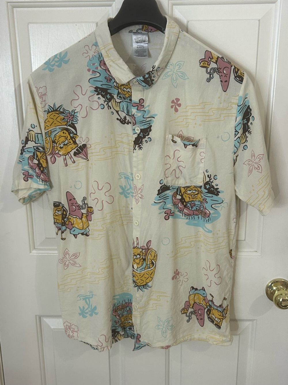 Spongebob Squarepants Sz XL Hawaiian Tropical Button Up Nickelodeon Beach Shirt